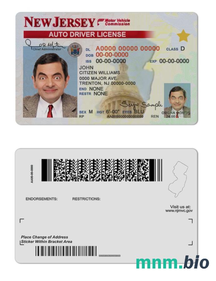 Szablon prawa jazdy USA New Jersey w formacie PSD, ze wszystkimi czcionkami